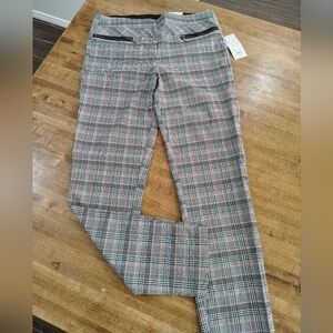 Candie's Audrey Fit Pull On Plaid Slim Stretchy Dressy Pants W/Pink Accent NWT